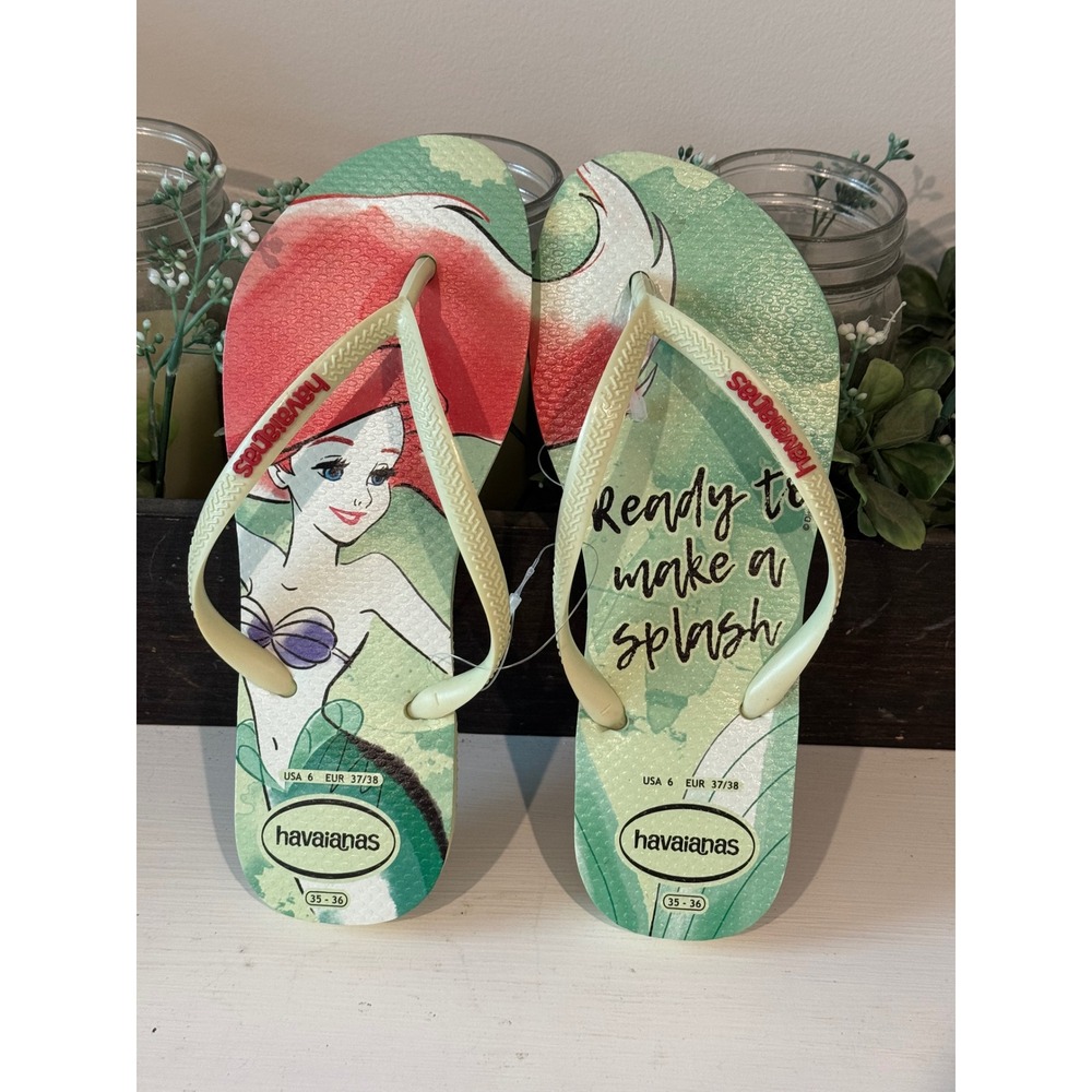Havaianas Disney Little Mermaid Ariel Flip Flops Mint Green Womens Size 6 35-36